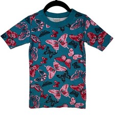 Hanna Andersson Butterfly Pajama Top Girls 8 130 Organic Cotton Aqua Teal