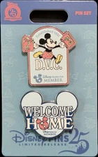 Disney Vacation Club Member DVC 2025 Welcome Home Double Pin Set NEW