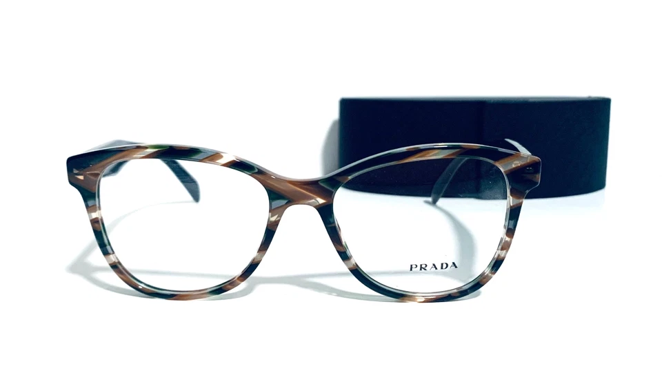PRADA VPR 12T VAO-1O1 RAYAS VERDE MARRÓN GAFAS GATO 51-17-140 MM ITALIA Foto 3 de 4
