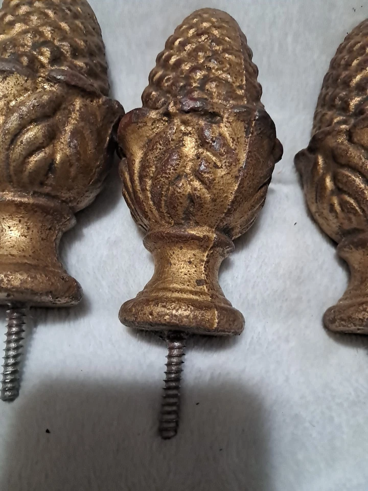 Старинный латунный сосновый набор из 4 флеронов лестница, занавеска или постельный столб  - Изображение 4 из 4