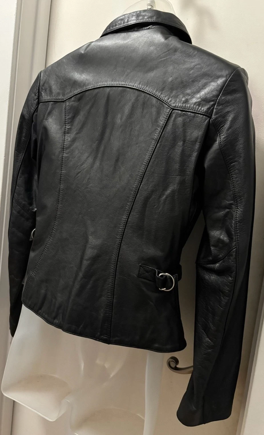 Guess Genuine Leather Jacket Women's Black Size S Full Zip image 2