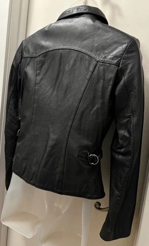 Guess Genuine Leather Jacket Women's Black Size S Full Zip image 2