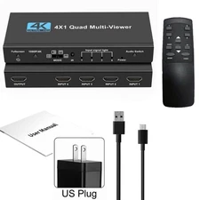 4K HDMI 4X1 Quad Multi-Viewer 4 IN 1 Out Multi Screen Splitter HDMI Switcher US