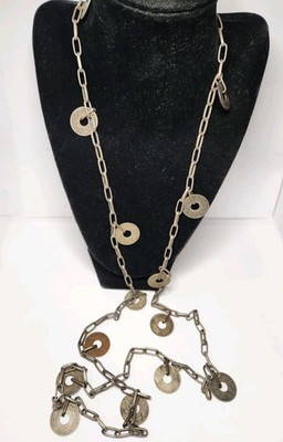 Debe Dohrer Design Metal Extra Long Mixed Metals Necklace with African Coins. 