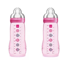 MAM Easy Active Bottle 11 oz 2-Count, Fast Flow Baby Bottles with Silicone 4+