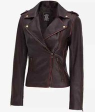 Dunkelbraune asymmetrische Moto Lederjacke Da...
