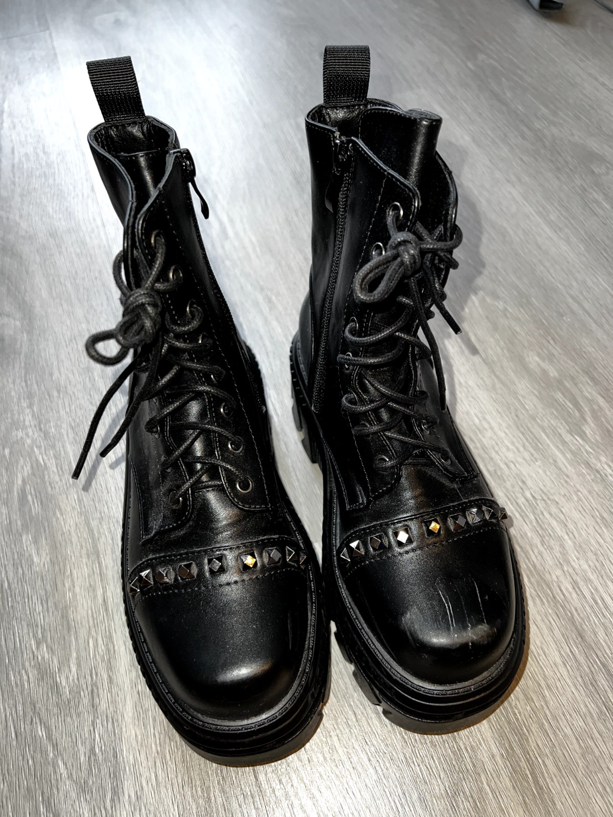 Koi Footwear Black Platform Studs Ankle Boots Womens UK 4 image 4