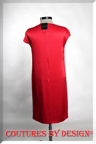 St John Knits Liquid Satin Dress Cascade Detail Granita Red Size 0 NWT MSRP $995 - Bild 4 von 4