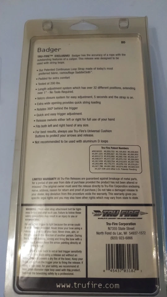 TRU-FIRE Badger Power Strap Archery Release Camo Bow Hunting New - Image 3 of 3