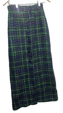 Vintage ILGWU Made Plaid Wool Button Skirt Women's Size 8 Blue Green 60s 70s A33