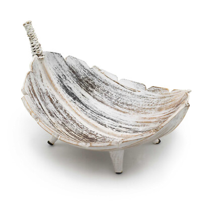 1 X Coconut Leaf Large Fruit Bowl - Whitewash - L 31cm - Brand New & Boxed