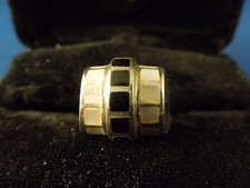 Vintage Sterling Silver Mother of Pearl Square Black Onyx Ring Size 5 3/4"