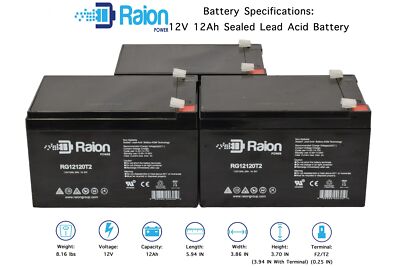Raion Power 12V 12Ah Battery For Rad2Go E36 Great White E-Scooter W/Seat - 3PK