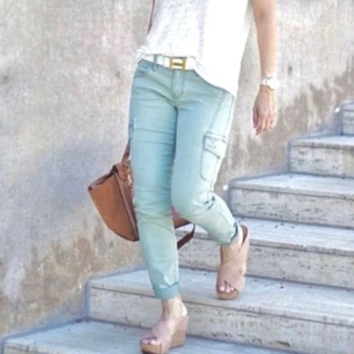 Cabi Light Sage Green Cargo Pants #3048 Size 6 Celadon Pockets Stretch Jeans EUC
