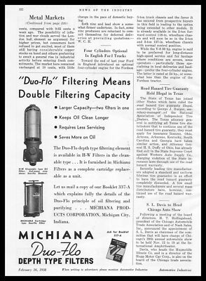 1938 Michigan Products Michigan City Indiana Du-Flo Depth Type Filters Print Ad