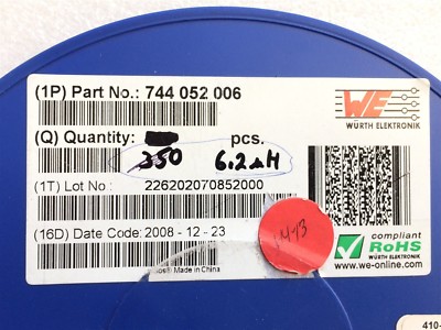 744052006 WURTH INDUCTOR POWER 6.2UH 30% 1.45A DCR .08 10 PIECES