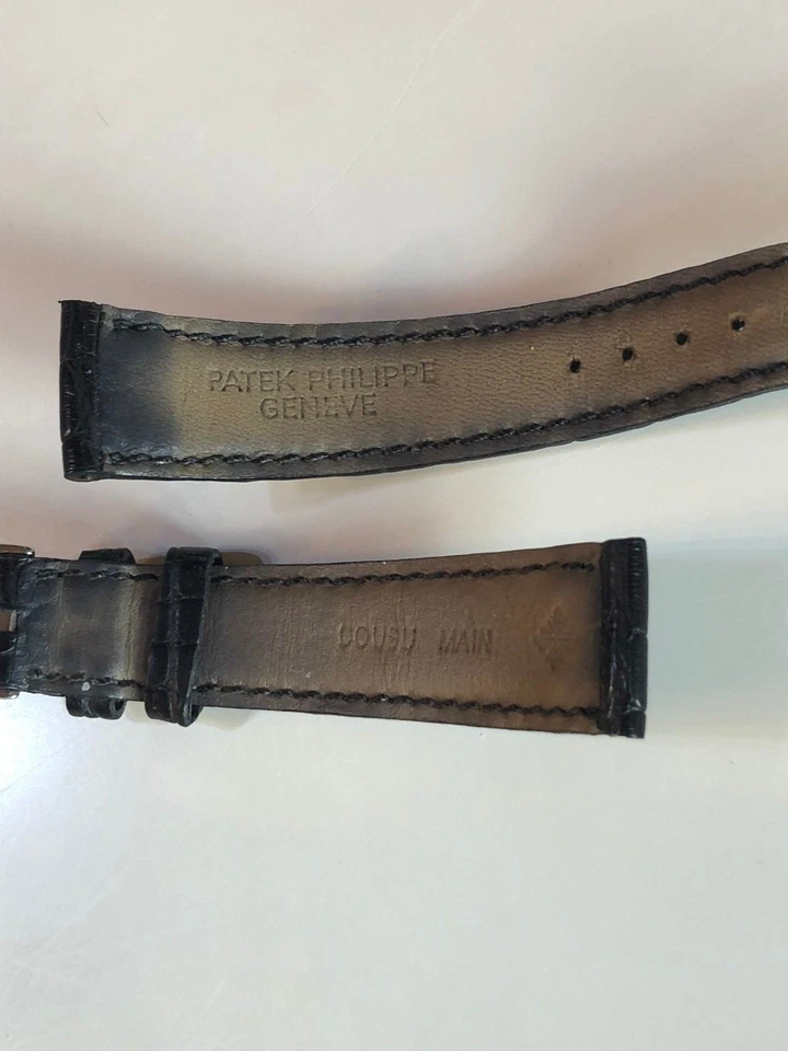 Hebilla Patek Philippe de acero inoxidable genuino en una correa de alegador usada P.P Foto 4 de 4