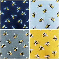 Bee cotton fabric, mustard yellow blue navy grey, bumblebee bees craft cotton