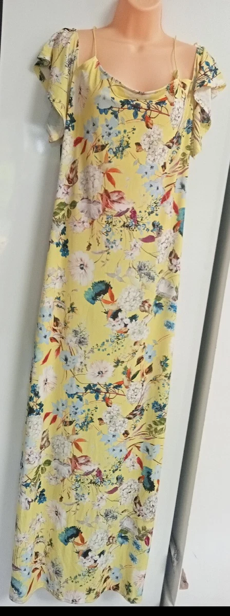BNWT QUIZ Maxi Dress size 16 Yellow Multi Floral Tropical Cold Shoulder Occasion