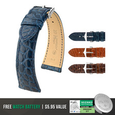 Hirsch Regent Alligator Watch Strap - Stainless Steel Buckle  Bonus Battery