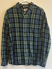 L.L. Bean Men’s Green & Blue Flannel Button Up Shirt - Size L 100% Cotton 