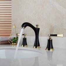 Black Bathroom Basin Sink 3 Hole Deck Mount Vanity Mixer Faucet 2 Handle Tap Set