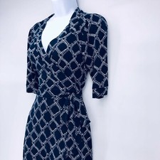 Merona XS Navy Wrap Dress 3/4 Sleeve Women Professional Flattering Classic