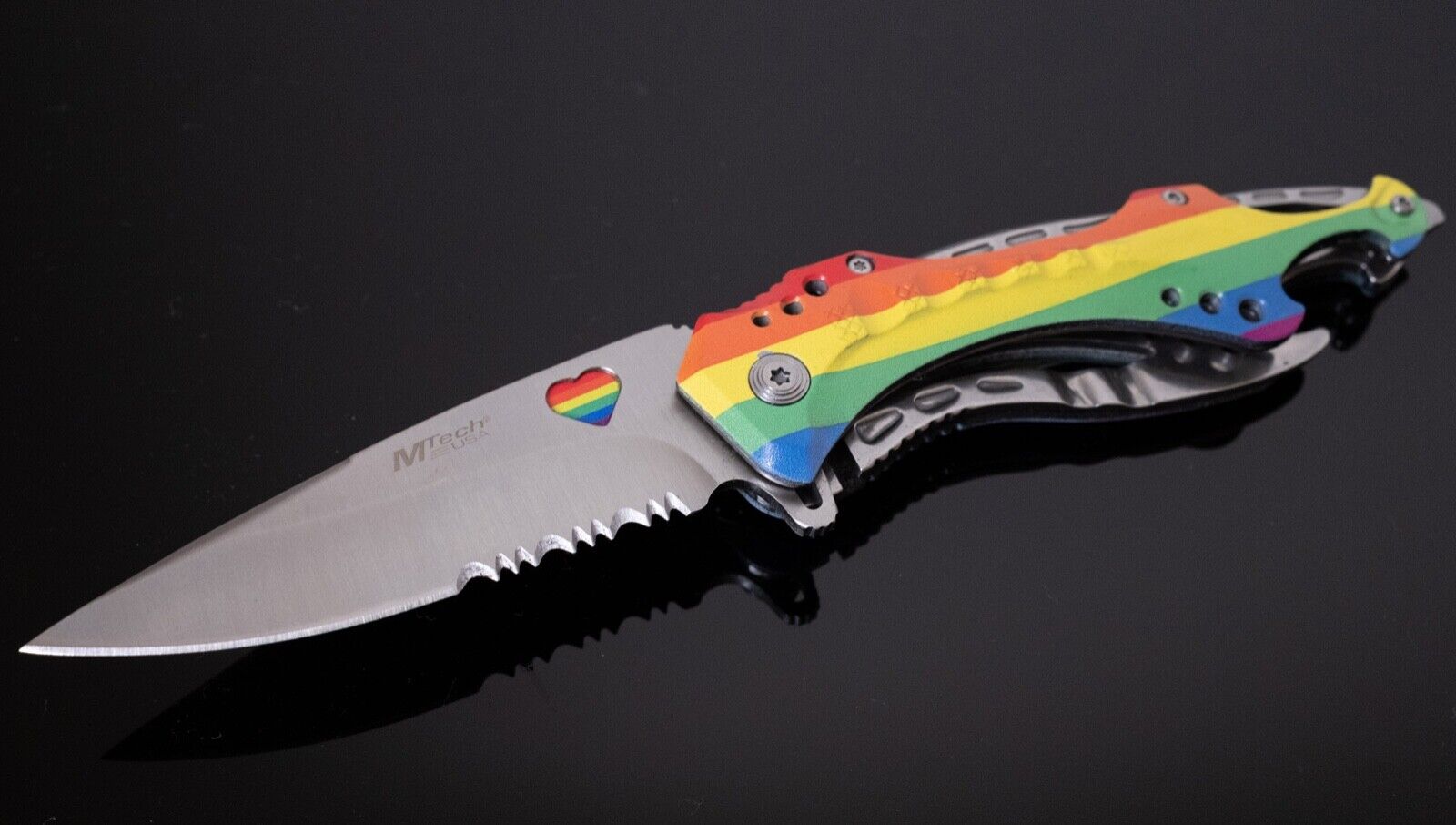LGBTQ+ Pride Folding Pocket Knife with Belt Clip - Rainbow Colors Bottle Opener