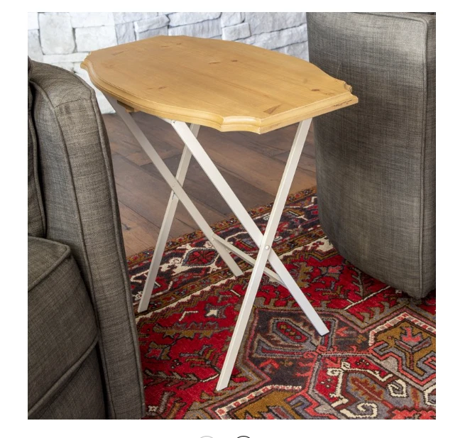 Décor Therapy Clark Wood Top Folding Table, Natural White/Brown - Image 3 of 3