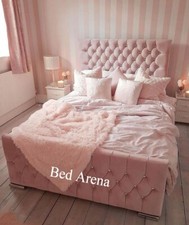 Image of Plush Velvet Florida Bed Frame, Upholstered Bed, Double Bed, King, Super King