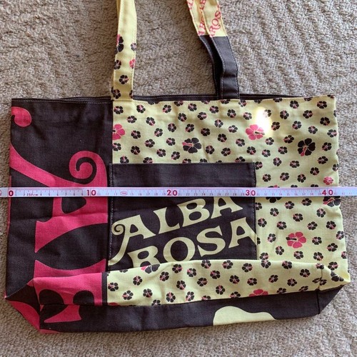 ALBA ROSA Tote Bag Women Hibiscus Brown yellow pink 16.3×12.2in - Picture 4 of 9