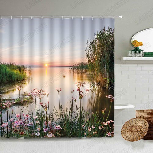 Mountain Scenery Shower Curtain Waterproof Fabric Bathroom Bathtub Curtain Decor - Imagen 13 de 21