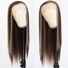 Highlights Hair Wig Long Straight Heat Resistant Synthetic Lace Front Wigs Women