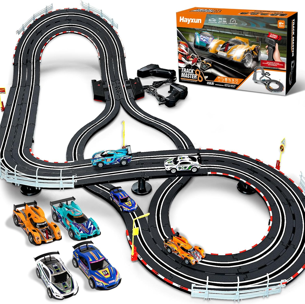 Electric Slot Car Race Track Sets - Race Car Track Sets with 4 High-Speed Slot C