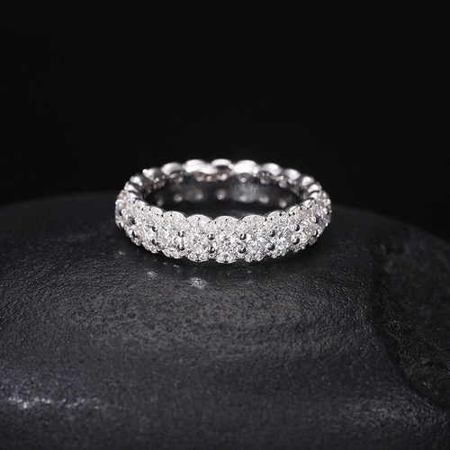 Alianza de boda anillo de eternidad moissanita color D helado 3 filas de plata de ley 925 - Imagen 3 de 12