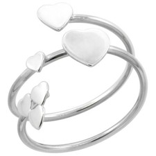 Sterling Silver Hearts Wrap Ring, High Polished Flawless Quality