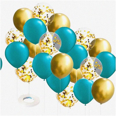 Teal Turquoise Gold Celebration Kit - 30pcs Teal Gold Balloons, Bridal Shower &