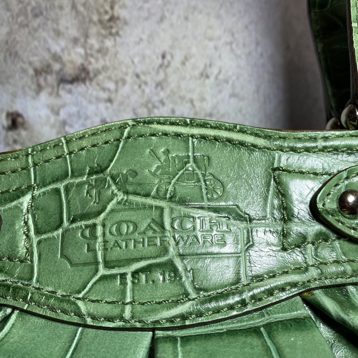 Coach Genuine Green Alligator Top Handles Purse Satchel Bag