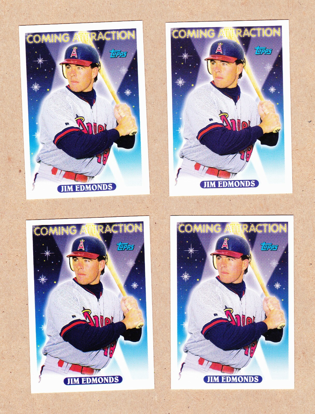 4 Jim Edmonds 1993 Topps Rookie cards #799 California Angels- Nrmt