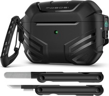 Military Grade Hard Shell Case for AirPods Pro 2 with Lock, Black Color