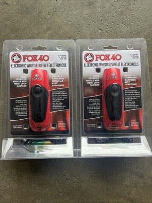 (2) Pack Fox 40 Electronic Whistle W/ Wrist Loop Lanyard & 9 Volt Battery New