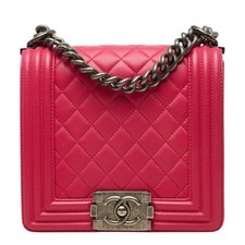 Chanel Boy Chanel Coco Mark Lambskin Shoulder Bag Women Pink One Size