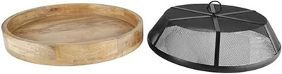 Mikasa 14.5'' Mango Wood Lazy Susan with Iron Mesh Food Dome Cover