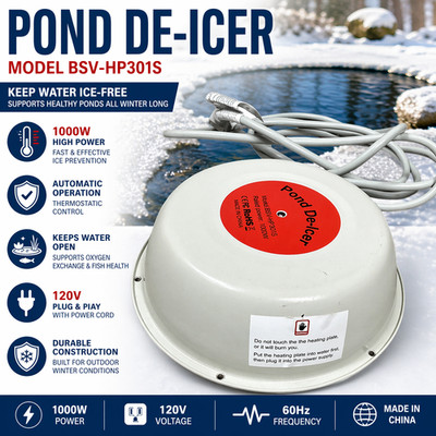 BSV-HP301S Pond Deicer 1000W 120V Floating Water Heater w/ Power Cord Outdoor Ic
