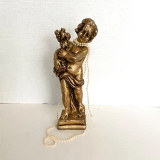 Vintage Gold Gilt Ceramic Cherub Statue With Grapes | Victorian Baroque Revival