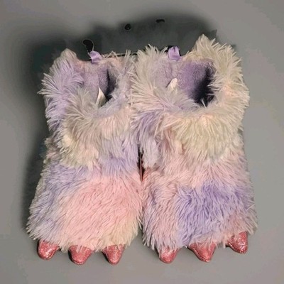 WONDER NATION Baby Girls Fuzzy Monster Pink Claw Foot Bootie Slippers Sz 5/6 NWT