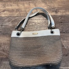 Bolso de hombro tejido Eric Javits New York Squishee metálico bronce crema
