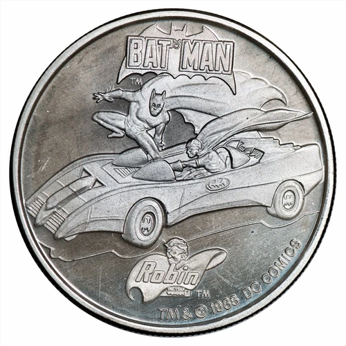 1988 1 Oz Batman / Robin Batmobile AMC .999 Fine Silver Round