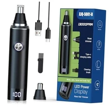 Ear & Nose Hair Trimmer with LED Display for Men Women,Painless USB Black