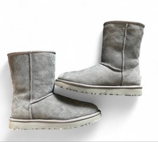 UGG Gray Suede Sheepskin-Lined Mid-Calf Platform Boots